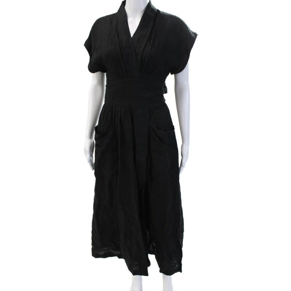 Three Graces London Women Kaftan Wrap Dress Black Maxi Short Sleeve Size 12